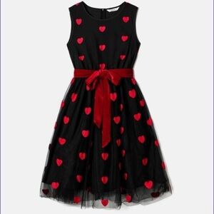 Women Allover Heart Embroidered Sleeveless Shirt Belted Black Sheer Mesh Dress